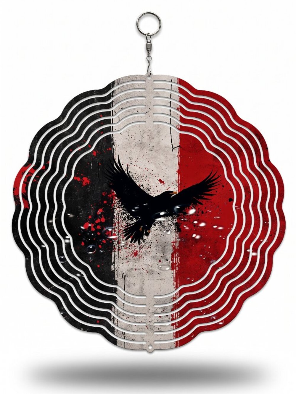 10" Black Eagle Kinetic Wind Spinner - Grunge Red Metal Hanging Yard Decor